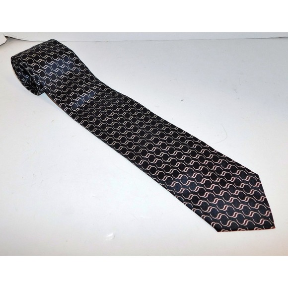 Valentino‎ 100% Silk Black Gold Geometric Italy Necktie
